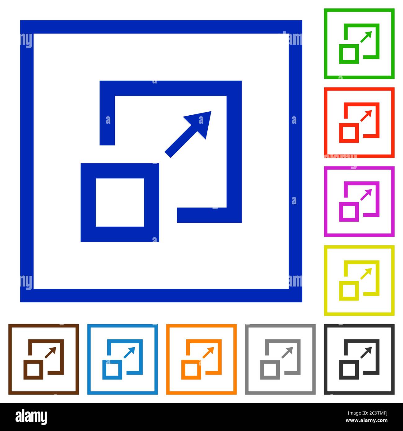 Enlarge window flat color icons in square frames on white background Stock Vector