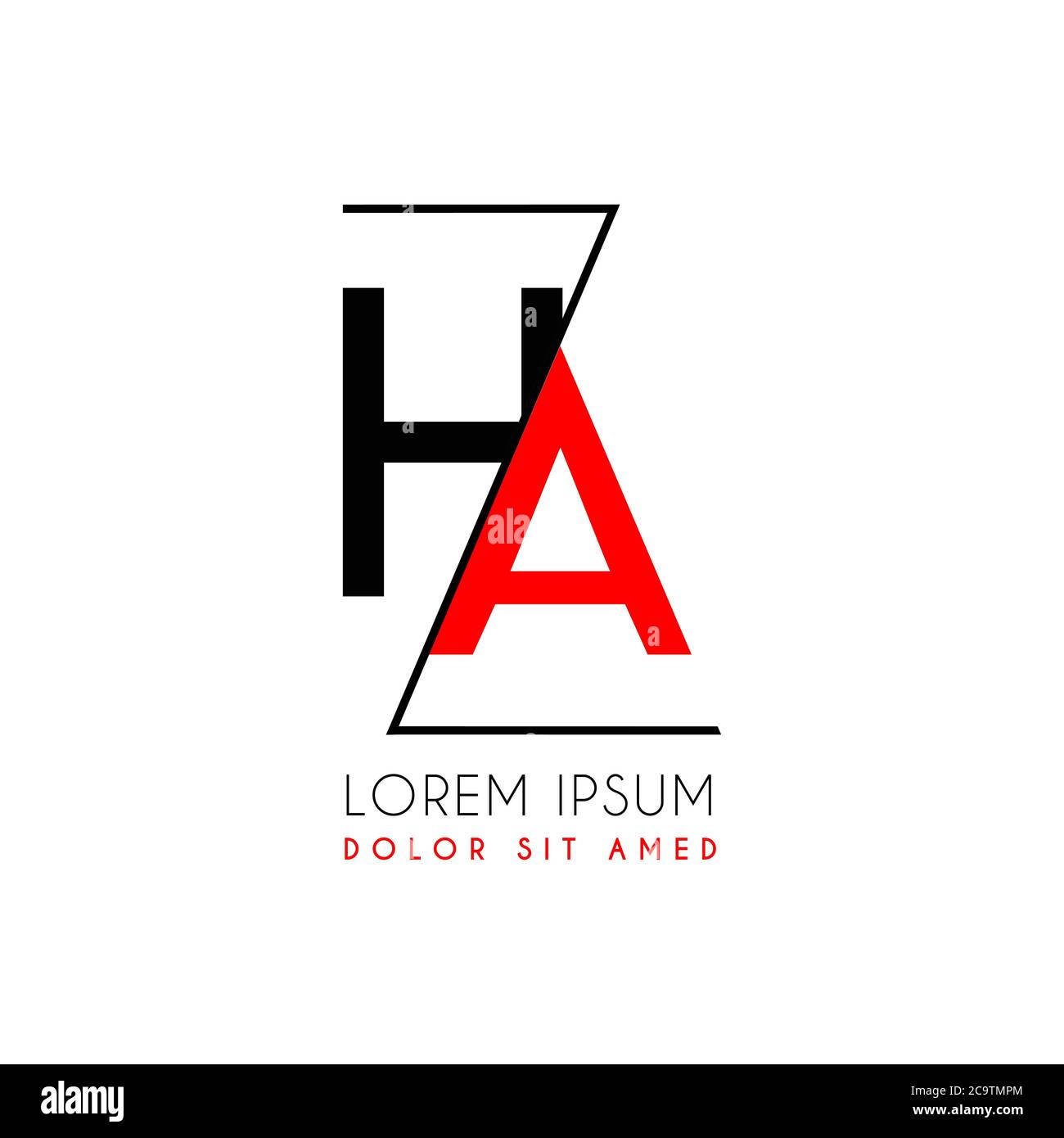 HA logo letter separated by a black zigzag line Stock Vector