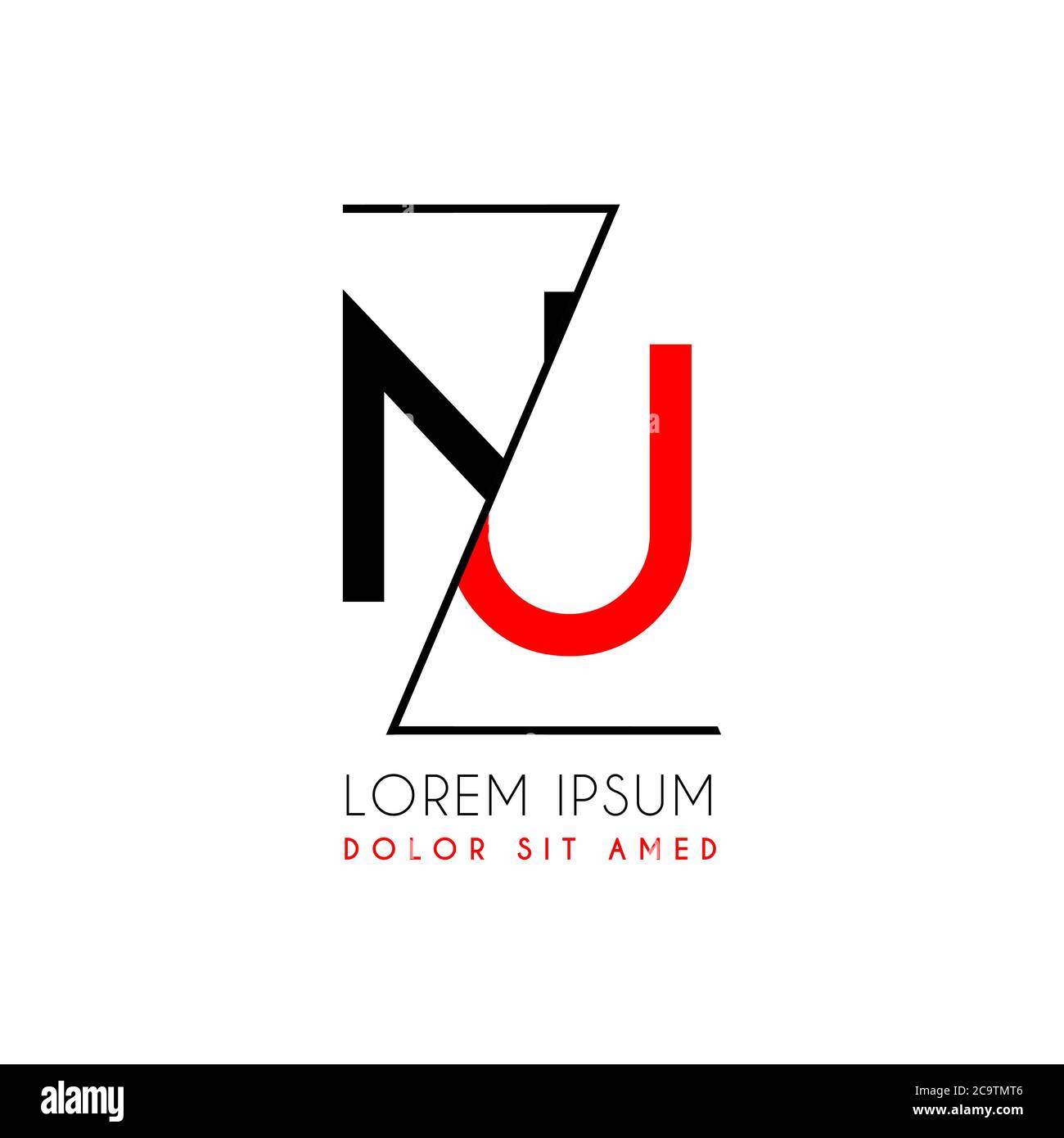 NU logo letter separated by a black zigzag line Stock Vector