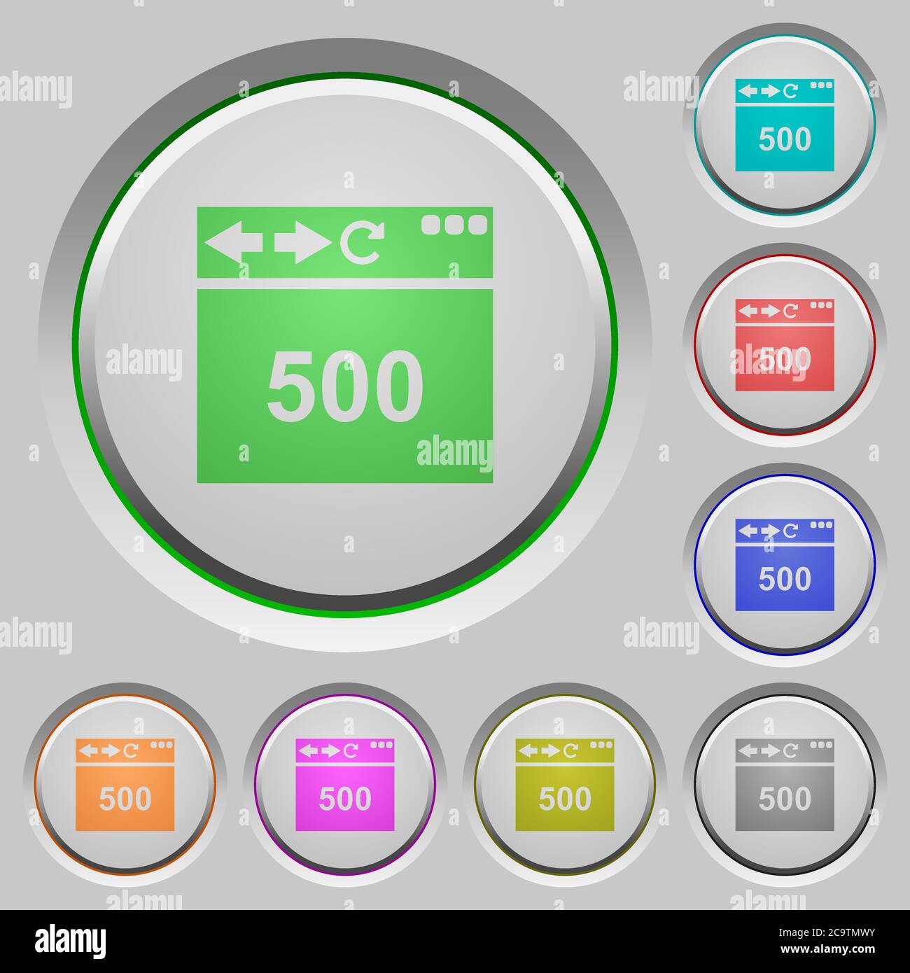 Browser 500 internal server error color icons on sunk push buttons Stock Vector
