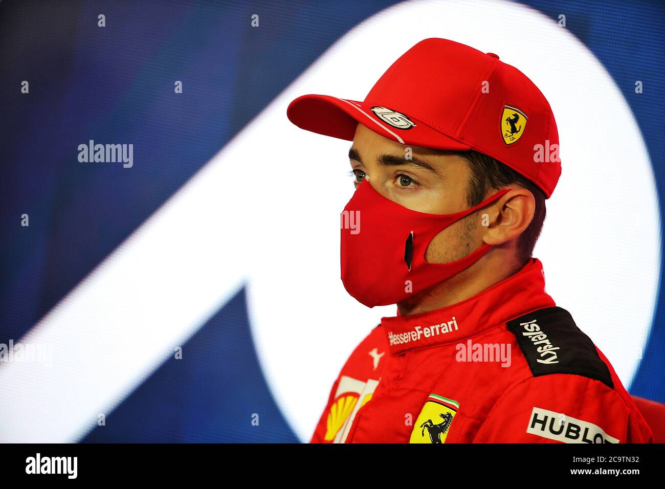 The post race FIA Press Conference with Charles Leclerc of Ferrari after  the 2020 British Grand Prix at Silverstone, Northamptonshire Stock Photo -  Alamy