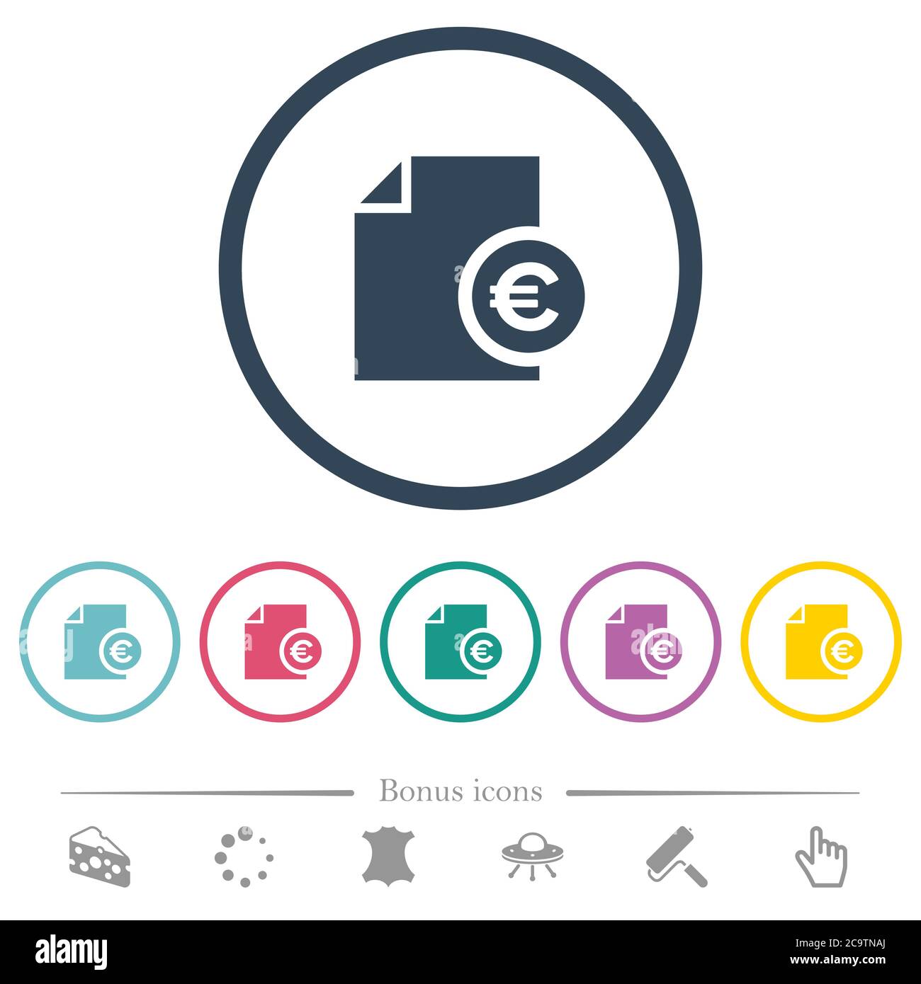 Euro financial report flat color icons in round outlines. 6 bonus icons ...