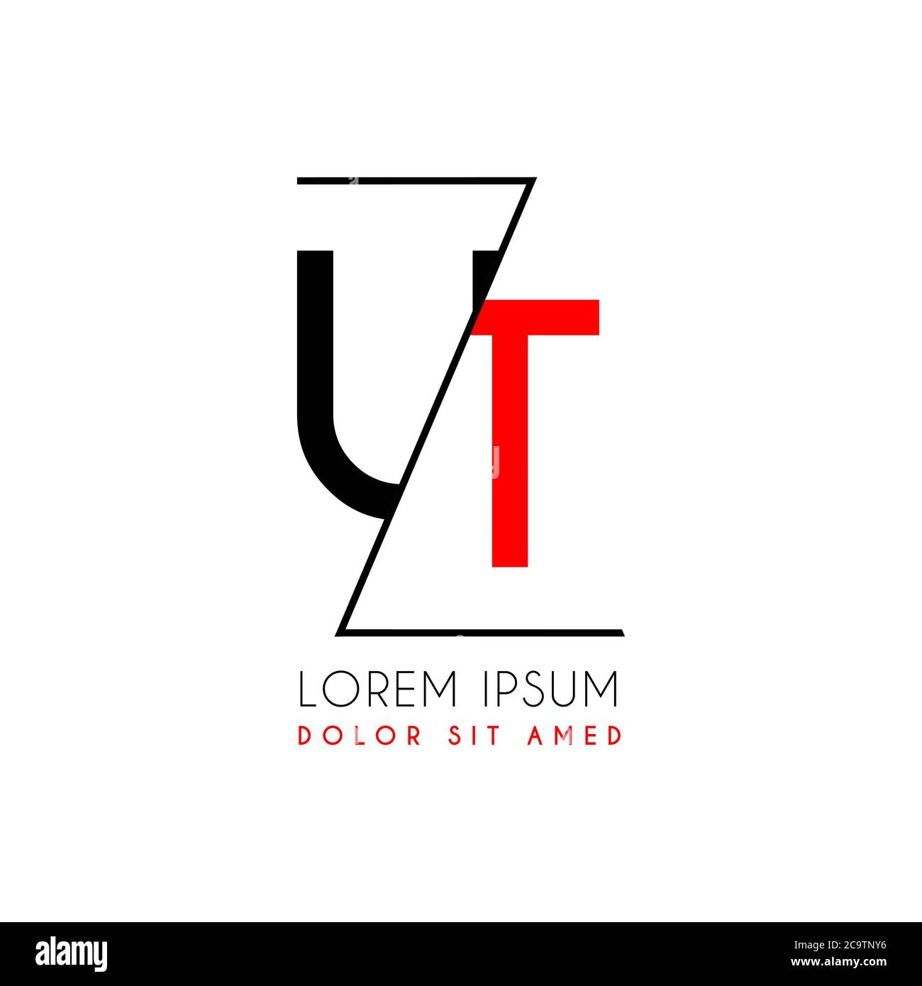 UT logo letter separated by a black zigzag line Stock Vector