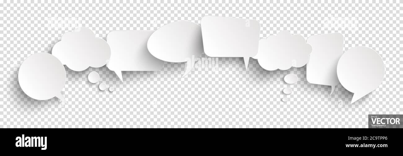 illustration of eight speech bubbles with shadow looking like stickers ...