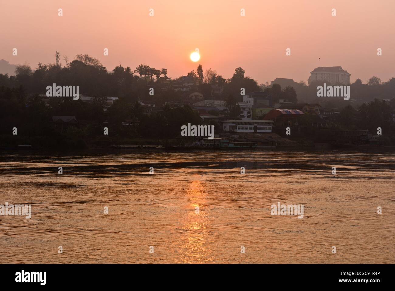 Sunrise Scenery at Mekong River, Chiang Khong, Thailand, Asia Stock Photo