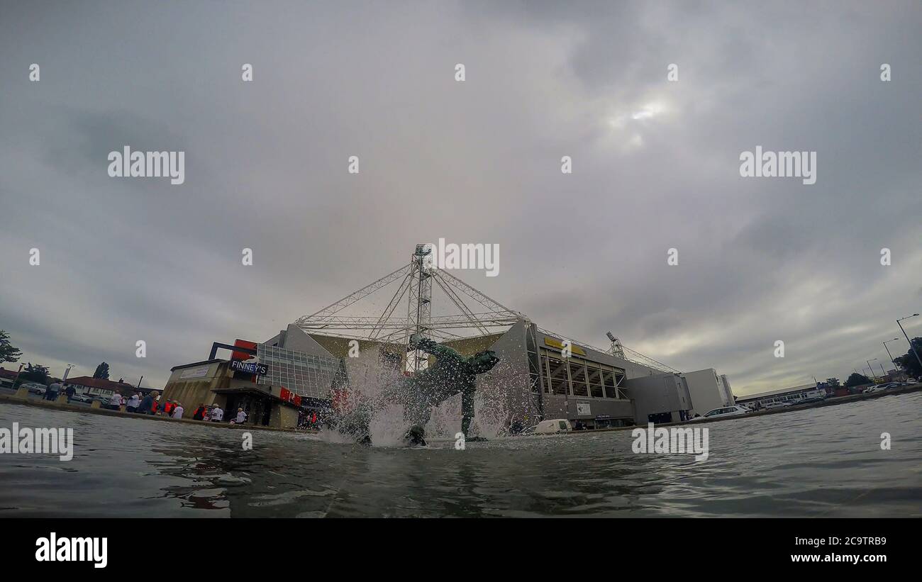 The statue of Sir Tom Finney "The Splash" outside Deepdale, home ground