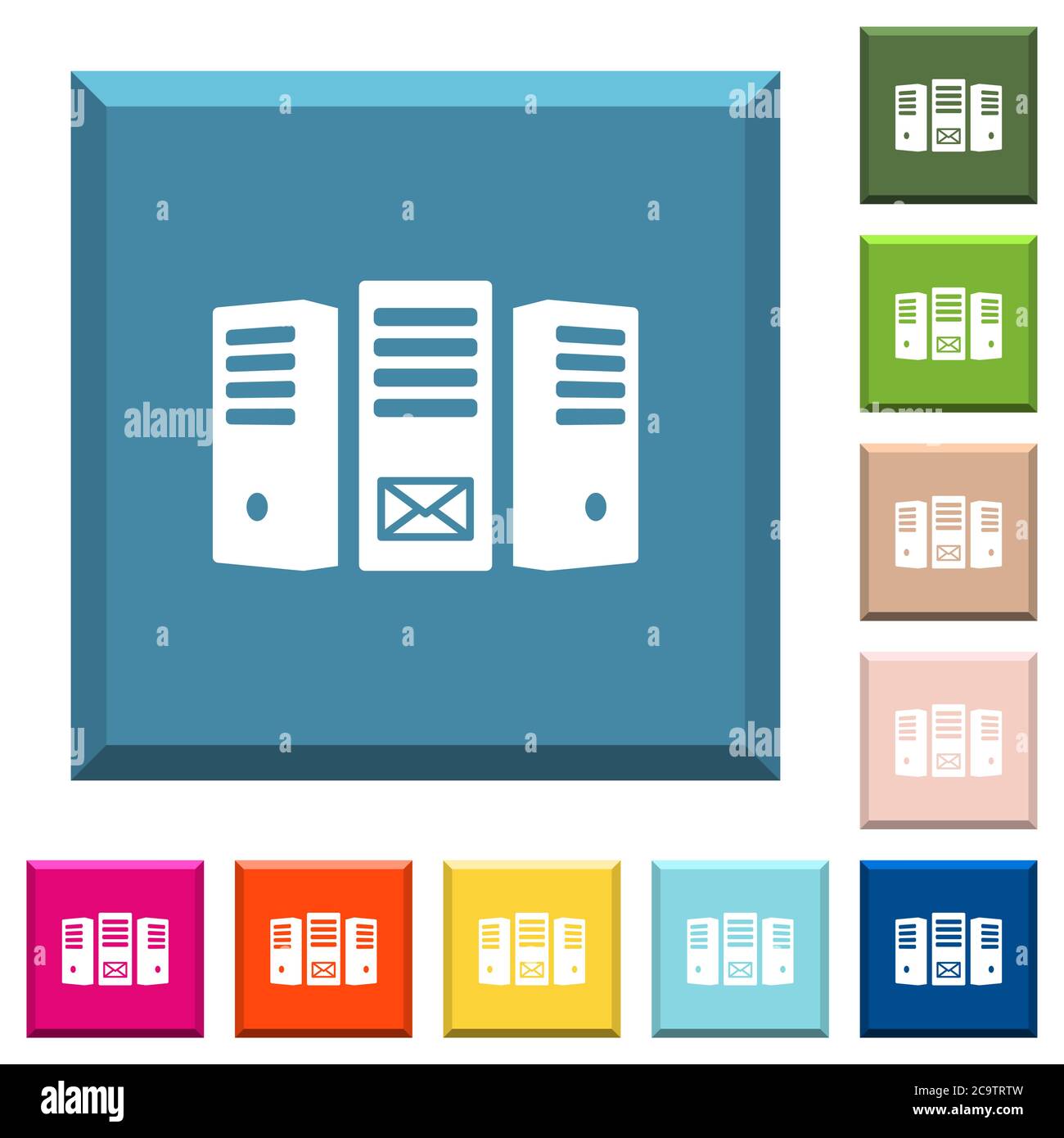Mail server white icons on edged square buttons in various trendy ...