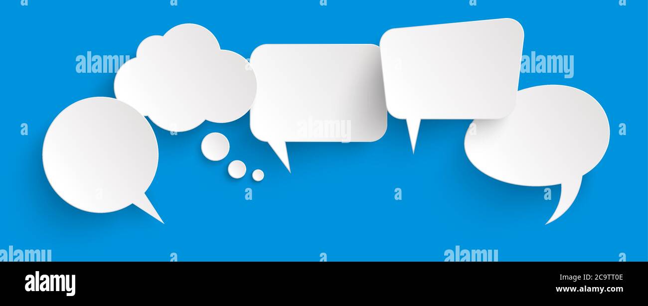 illustration of five speech bubbles with shadow looking like stickers ...