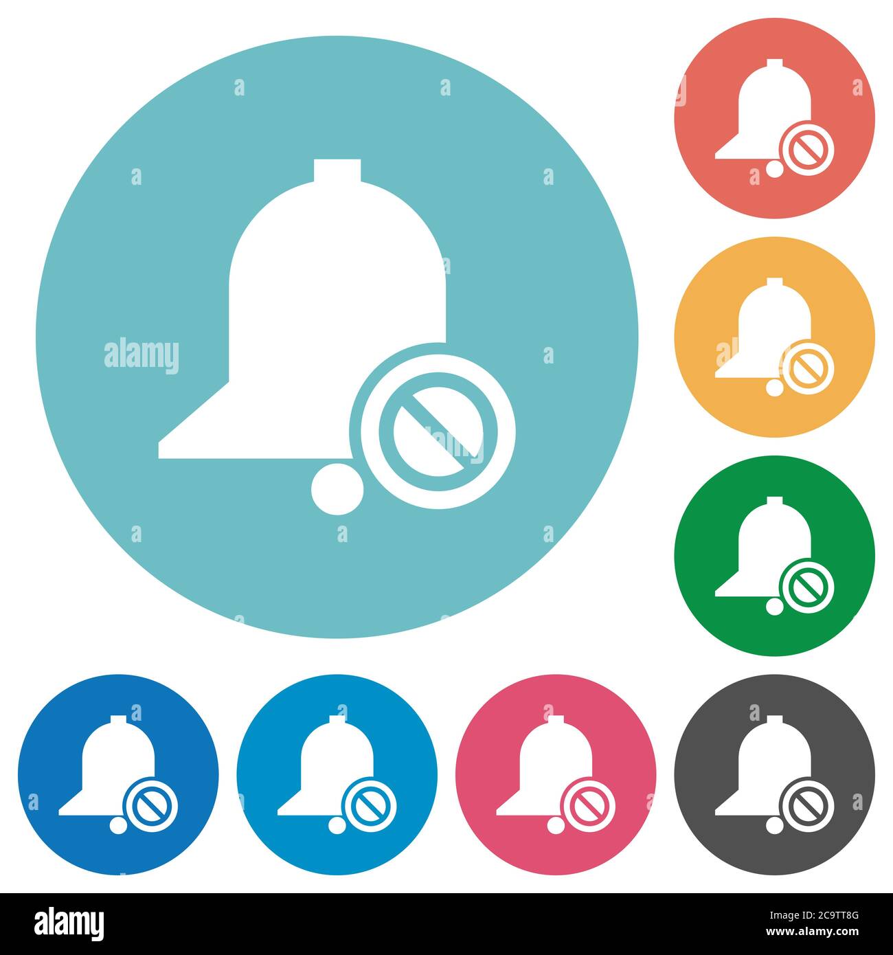Disable reminder flat white icons on round color backgrounds Stock Vector