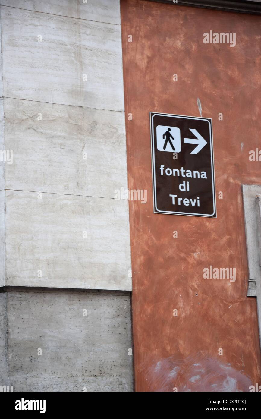 Sign Leading to the Trevi Fountain in Rome, Italy Stock Photo