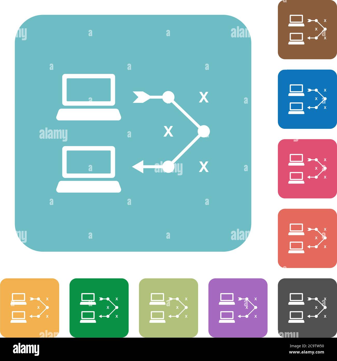 Traceroute remote computer white flat icons on color rounded square ...
