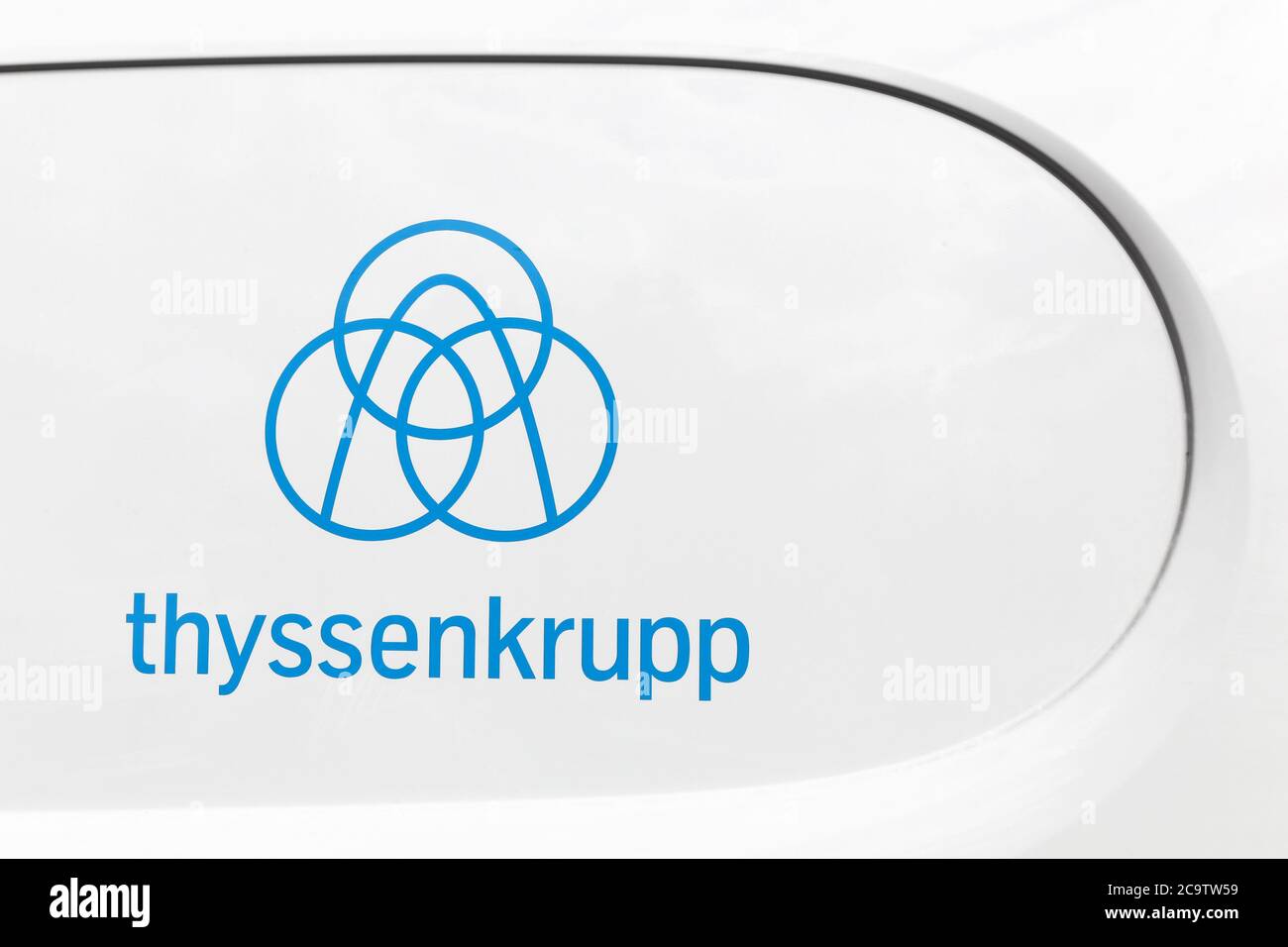 Villefranche, France - June 20, 20120: Thyssenkrupp logo on a car. Thyssenkrupp is a German multinational conglomerate Stock Photo