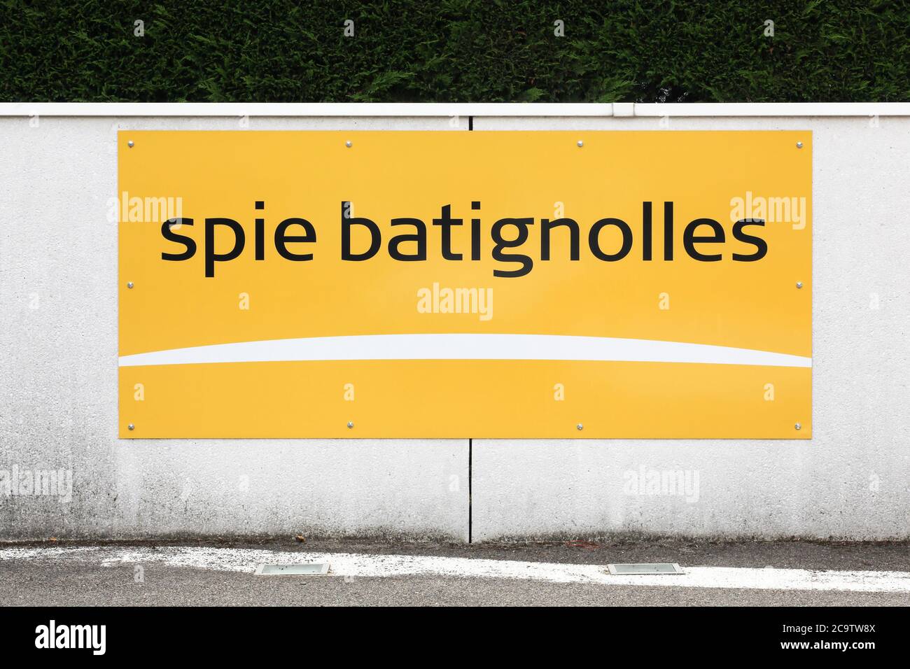 Dardilly, France - June 28, 2020: Spie Batignolles logo on a wall. Spie Batignolles is a French construction company based in Neuilly-sur-Seine Stock Photo