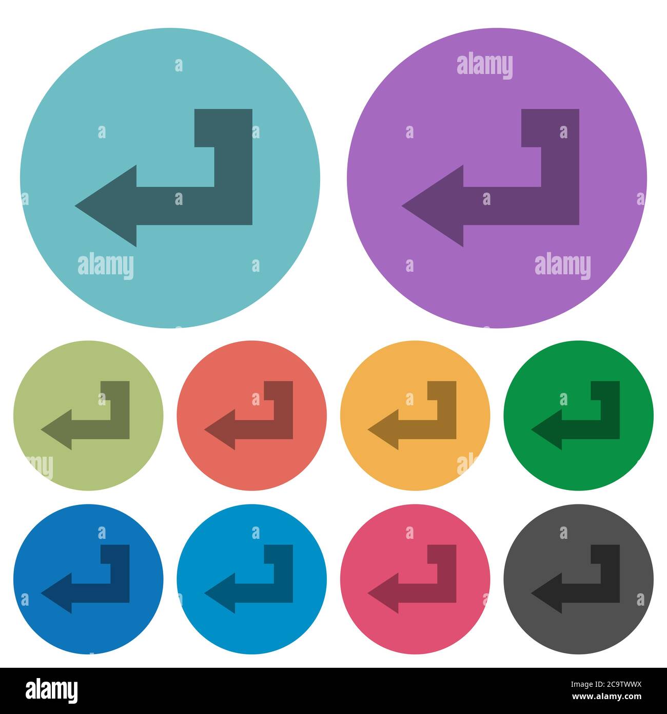 Return key darker flat icons on color round background Stock Vector