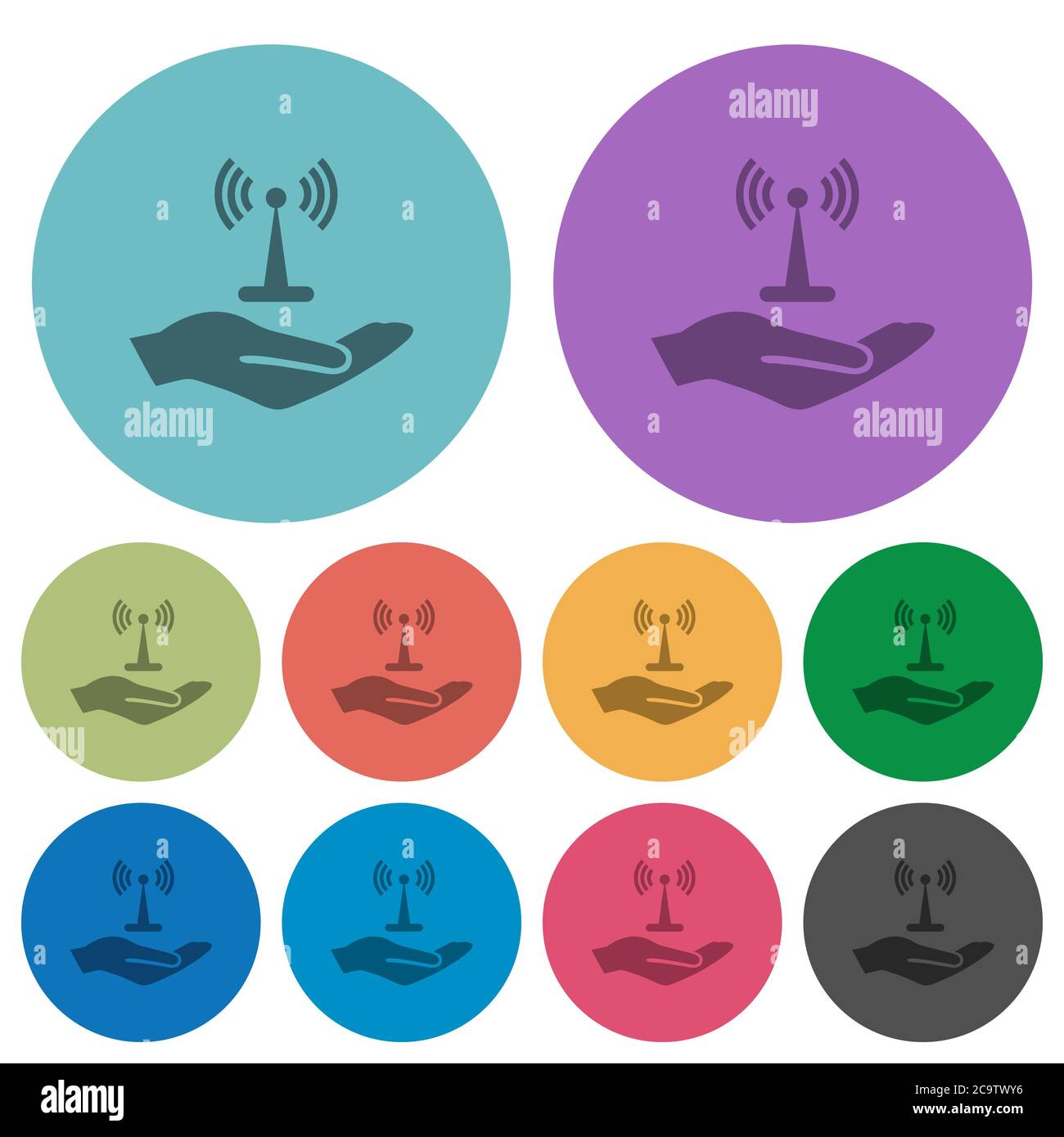 Sharing wireless network darker flat icons on color round background Stock Vector