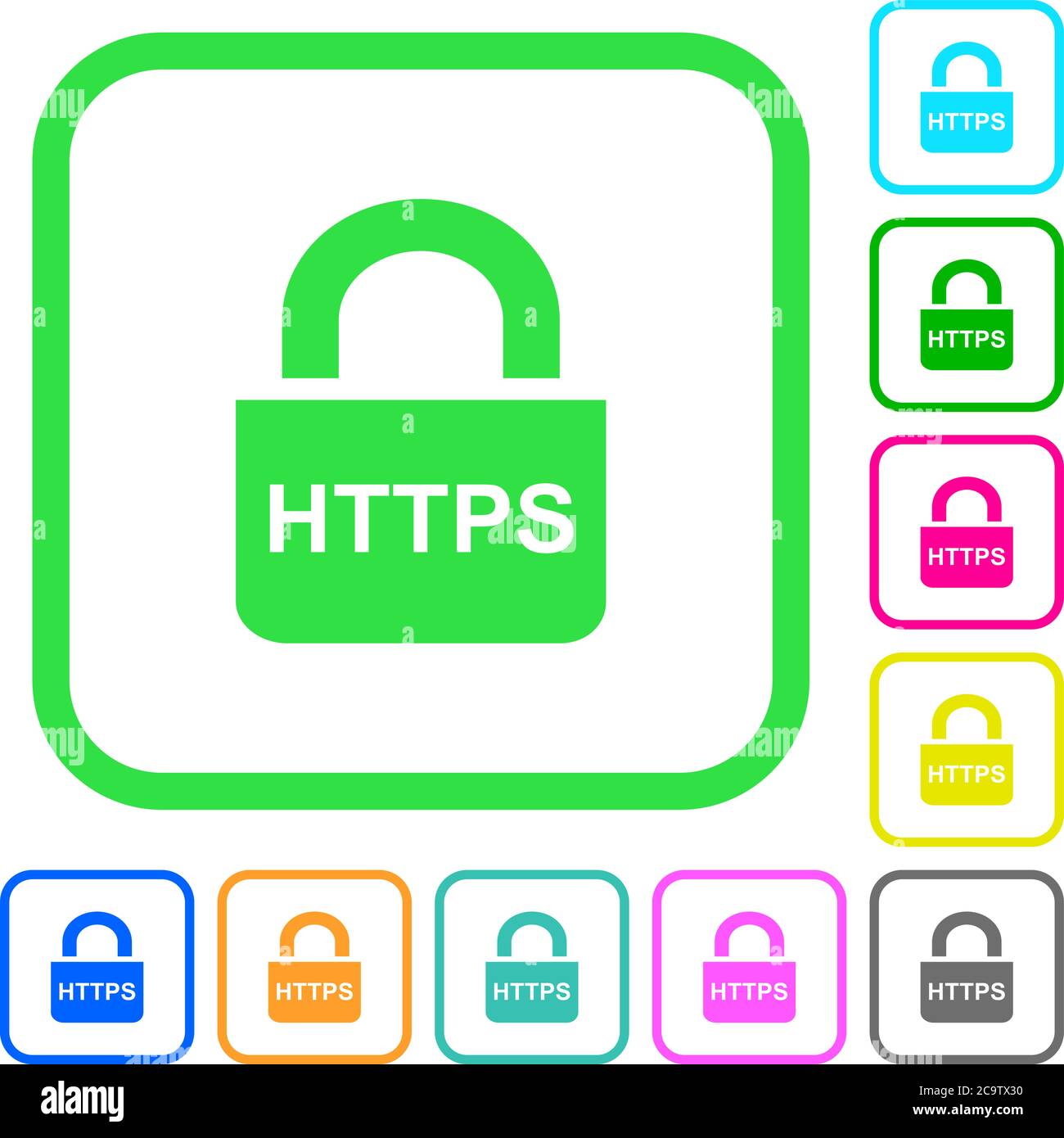 Secure http protocol vivid colored flat icons in curved borders on ...