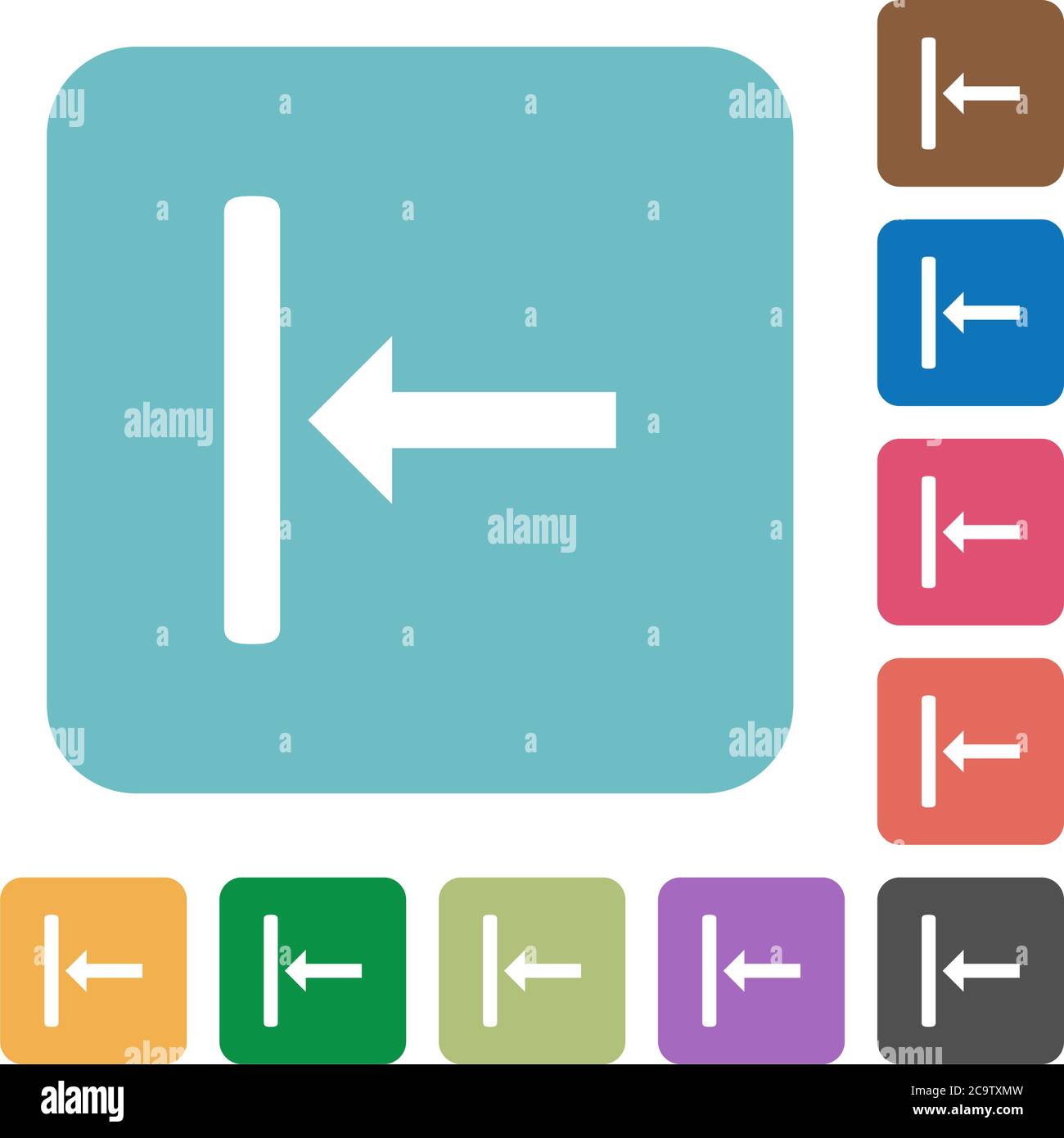Align to left white flat icons on color rounded square backgrounds Stock Vector