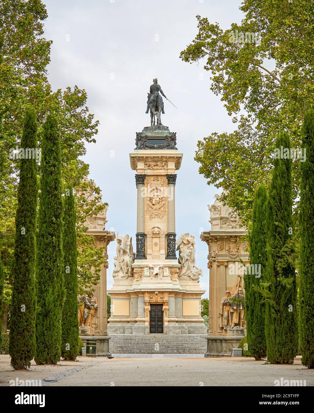 Madrid, Spain - June 16, 2020: Monument to the former King of Spain Alfonso XII in the Retiro Park in Madrid. Stock Photo