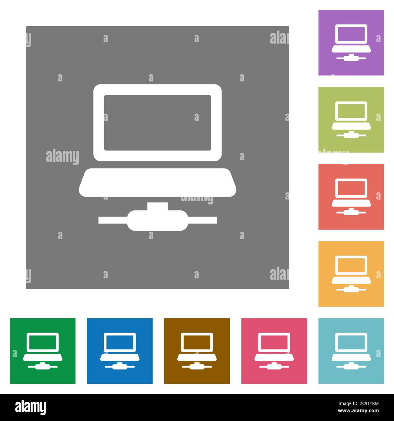 Network computer flat icons on simple color square backgrounds Stock Vector