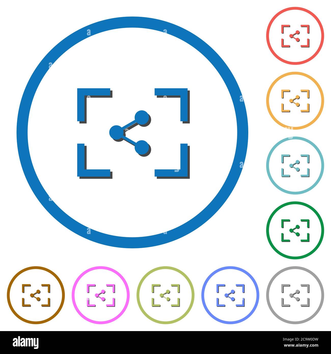 Camera share image flat color vector icons with shadows in round ...