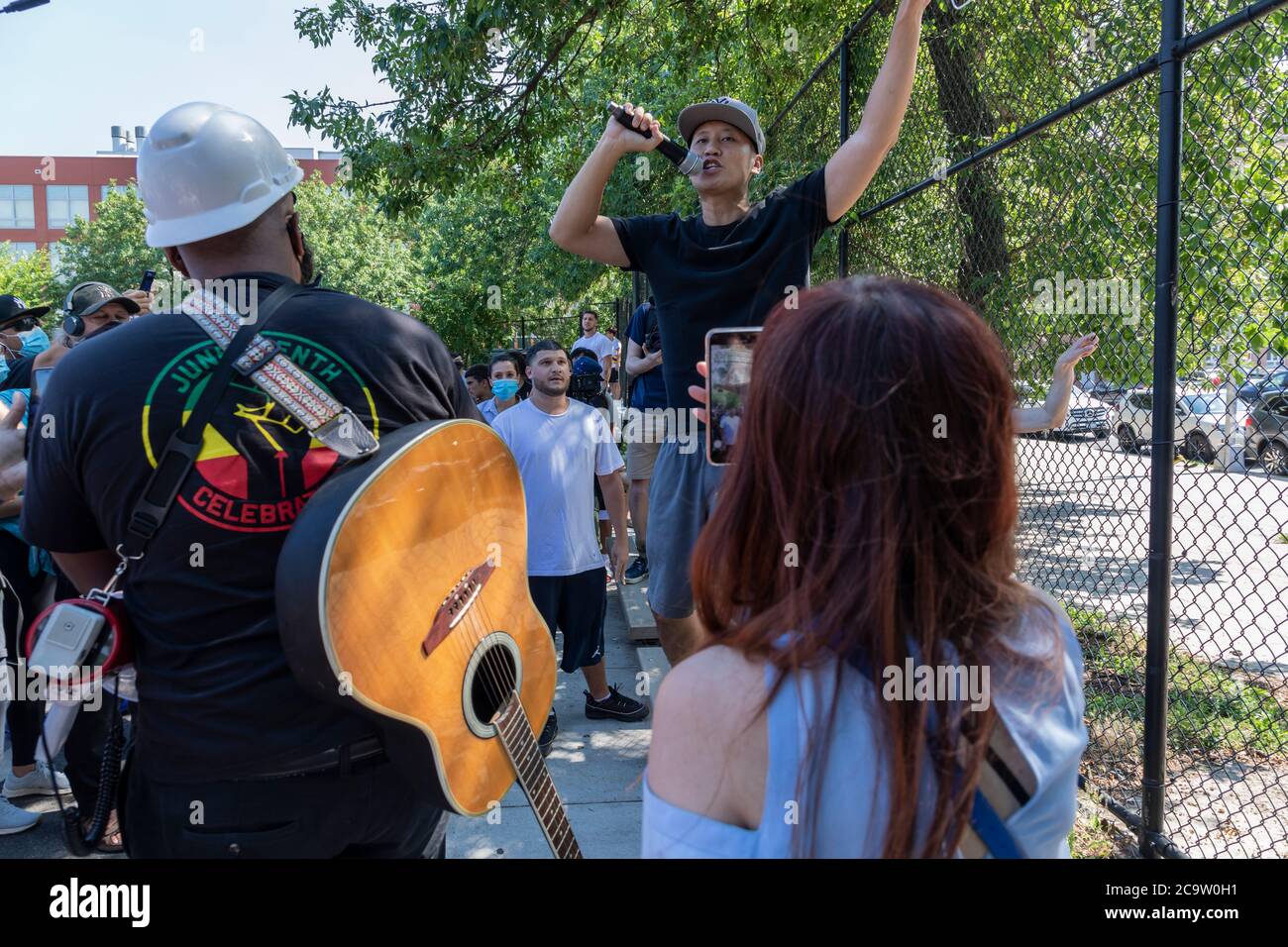 Brooklyn, NY, USA - August 1, 2020: William Lex Ham speaks to the crowd at They can’t Burn Us All - unity rally against hate crime and racism after an Stock Photo