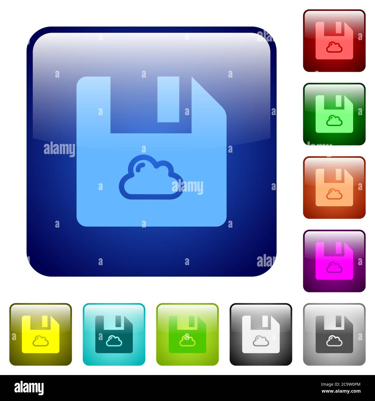 Cloud file icons in rounded square color glossy button set Stock Vector