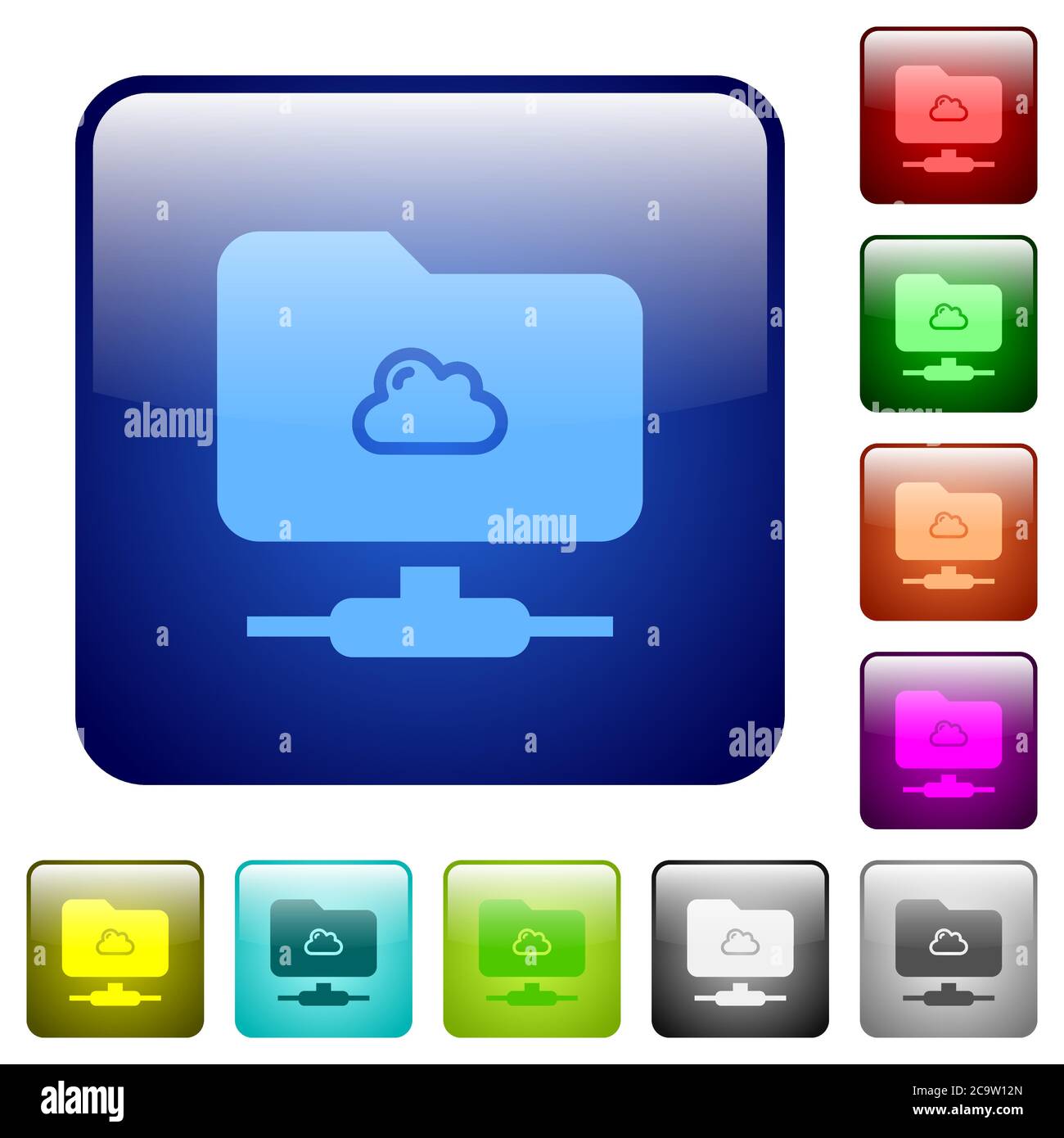 Cloud FTP icons in rounded square color glossy button set Stock Vector