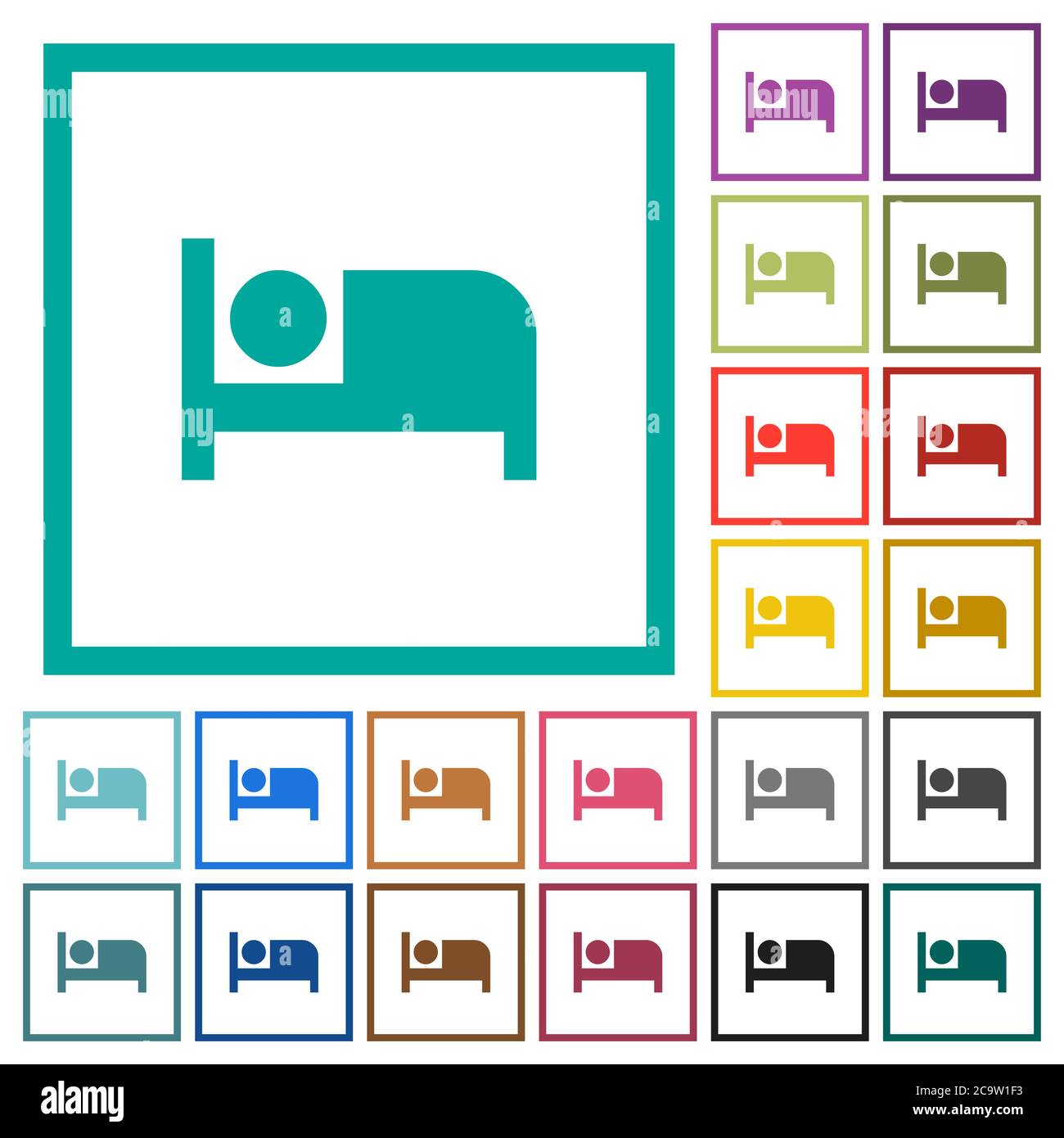 Hotel flat color icons with quadrant frames on white background Stock Vector