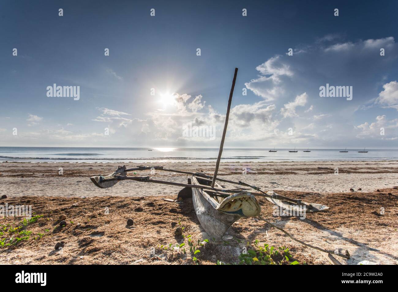 Sailboat at the diani beach in Kenya. Beautiful view on ocean. Stock Photo