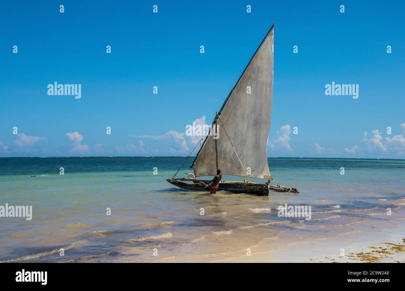 Sailboat at the diani beach in Kenya. Beautiful view on ocean. Stock Photo