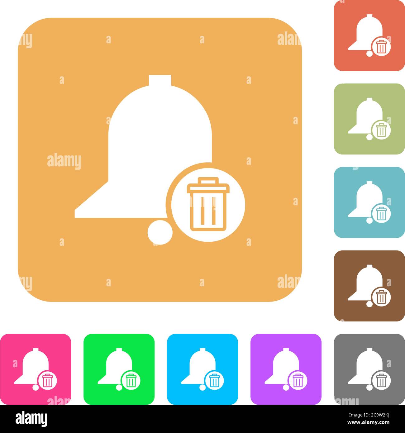 Delete reminder flat icons on rounded square vivid color backgrounds. Stock Vector