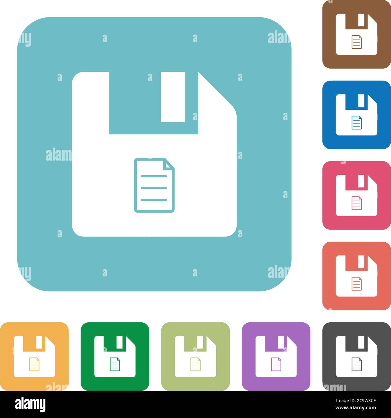 File properties white flat icons on color rounded square backgrounds ...