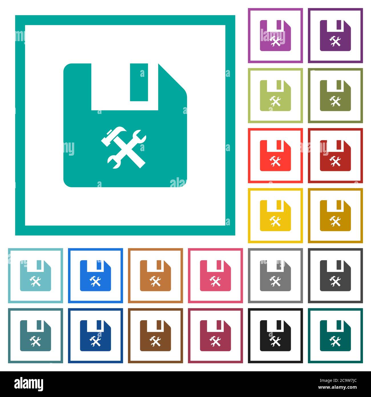 File tools flat color icons with quadrant frames on white background Stock Vector