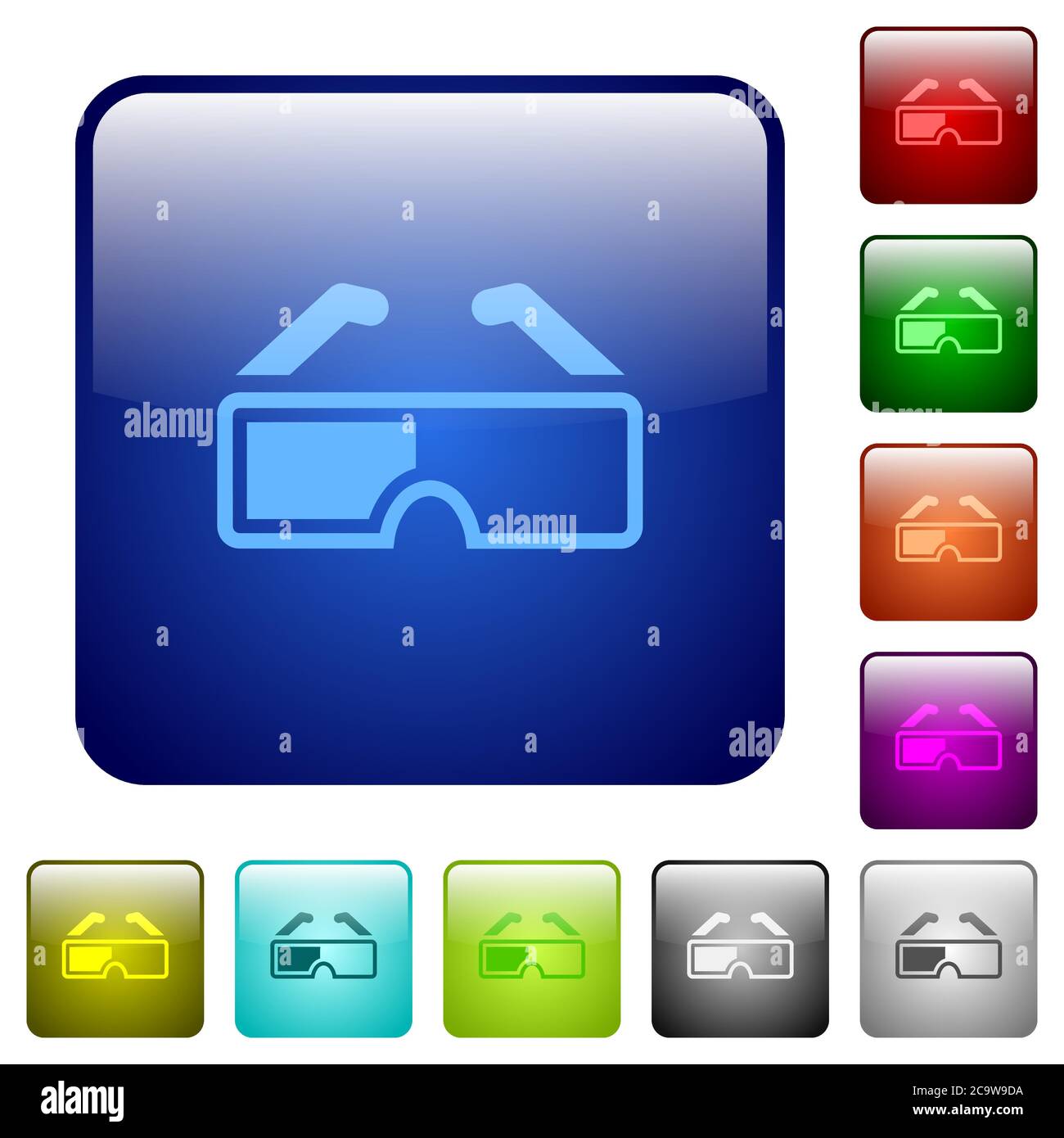 Retro 3d glasses icons in rounded square color glossy button set Stock ...