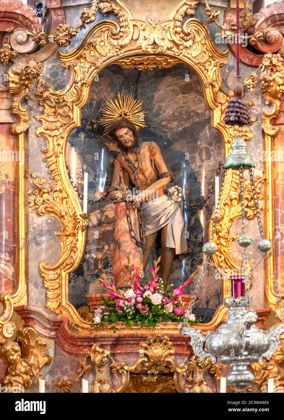 Altar detail, centered on the "Weeping Christ," Wieskirche Pilgrimage