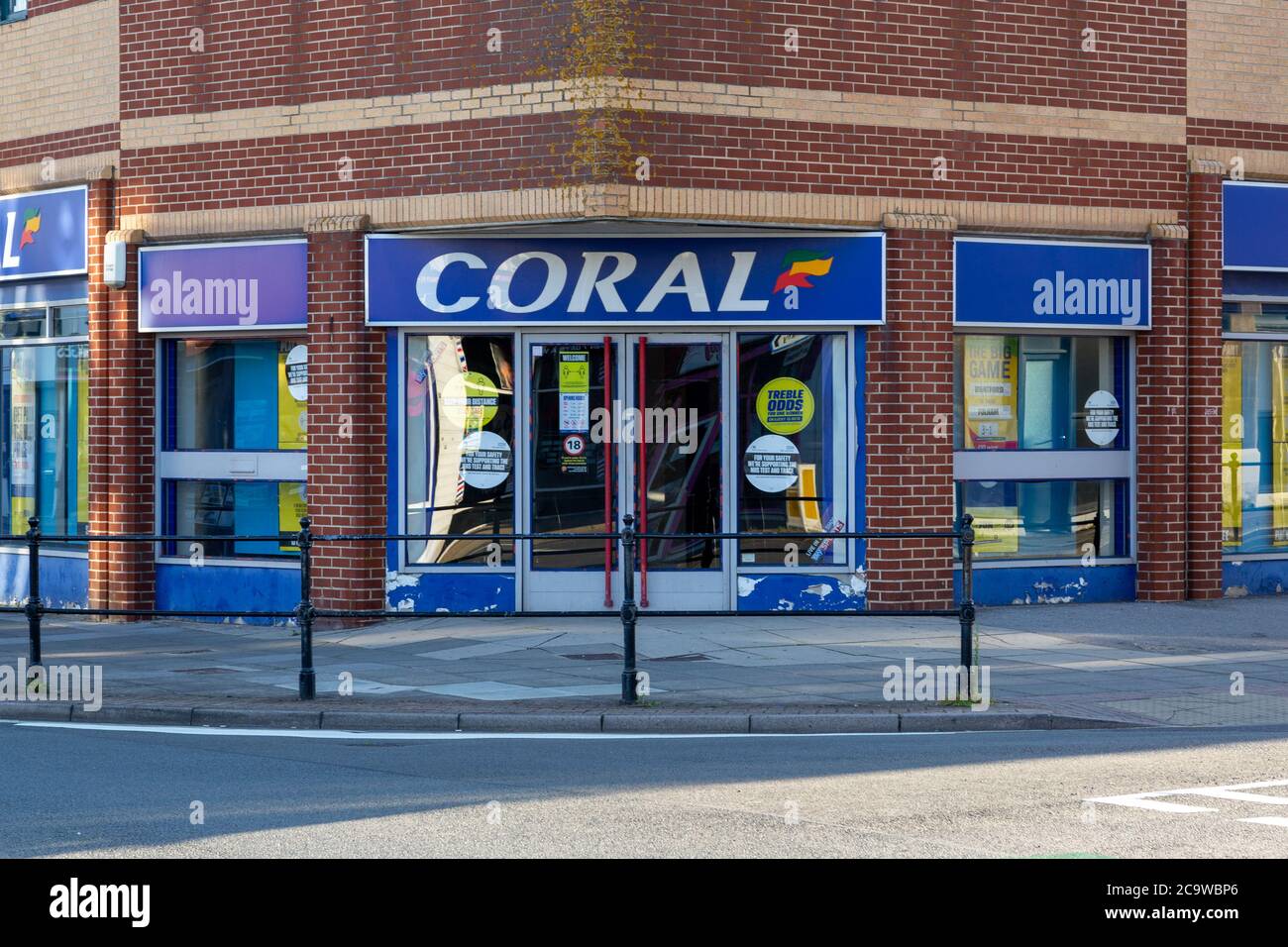 The exterior or facade of a Coral bookmakers shop or bookies on an English high street Stock Photo