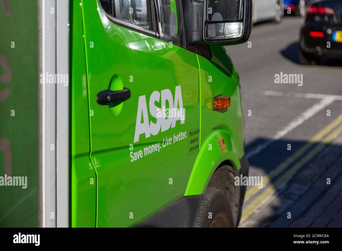 The ASDA supermarket logo on the side of an ASDA delivery van used for