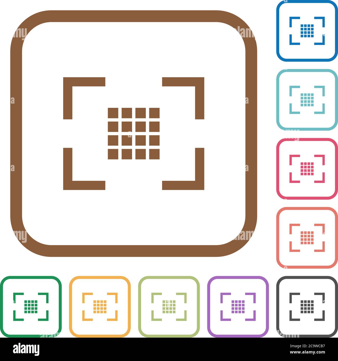 Camera sensor settings simple icons in color rounded square frames on ...