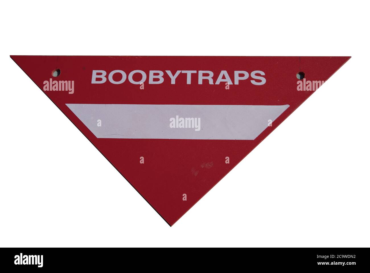 Warning sign booby traps. Red sign of danger. Stock Photo