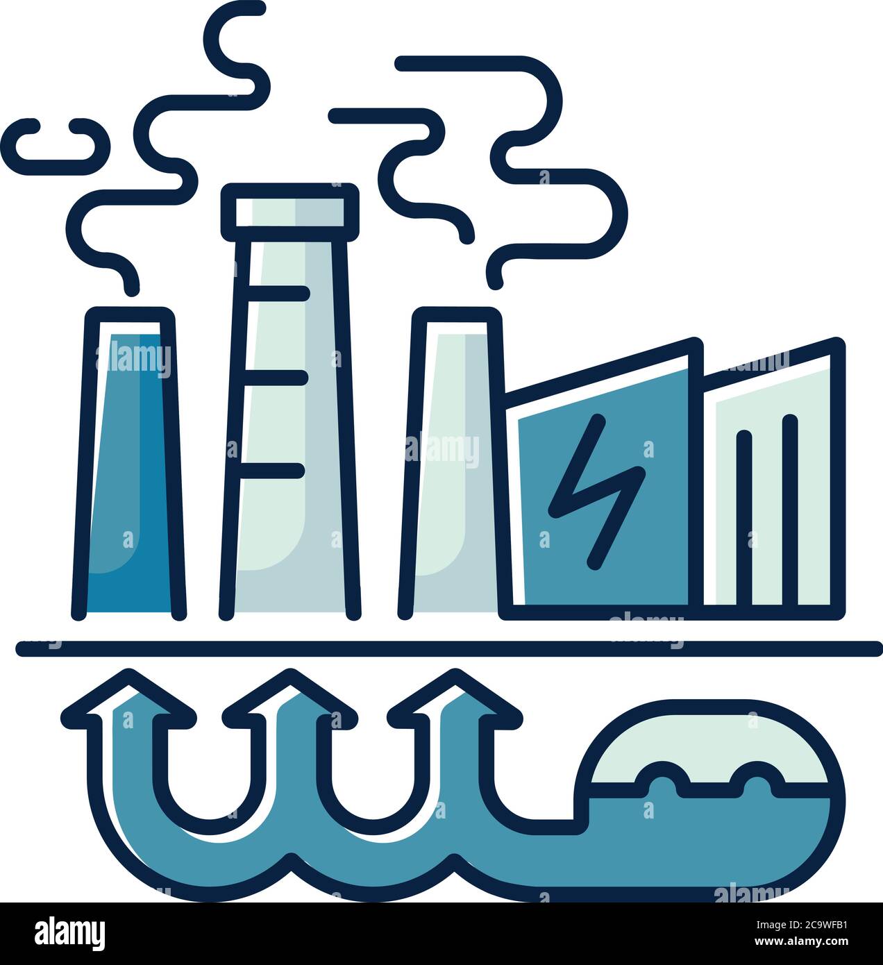 Geothermal energy RGB color icon. Industrial power plant, thermal