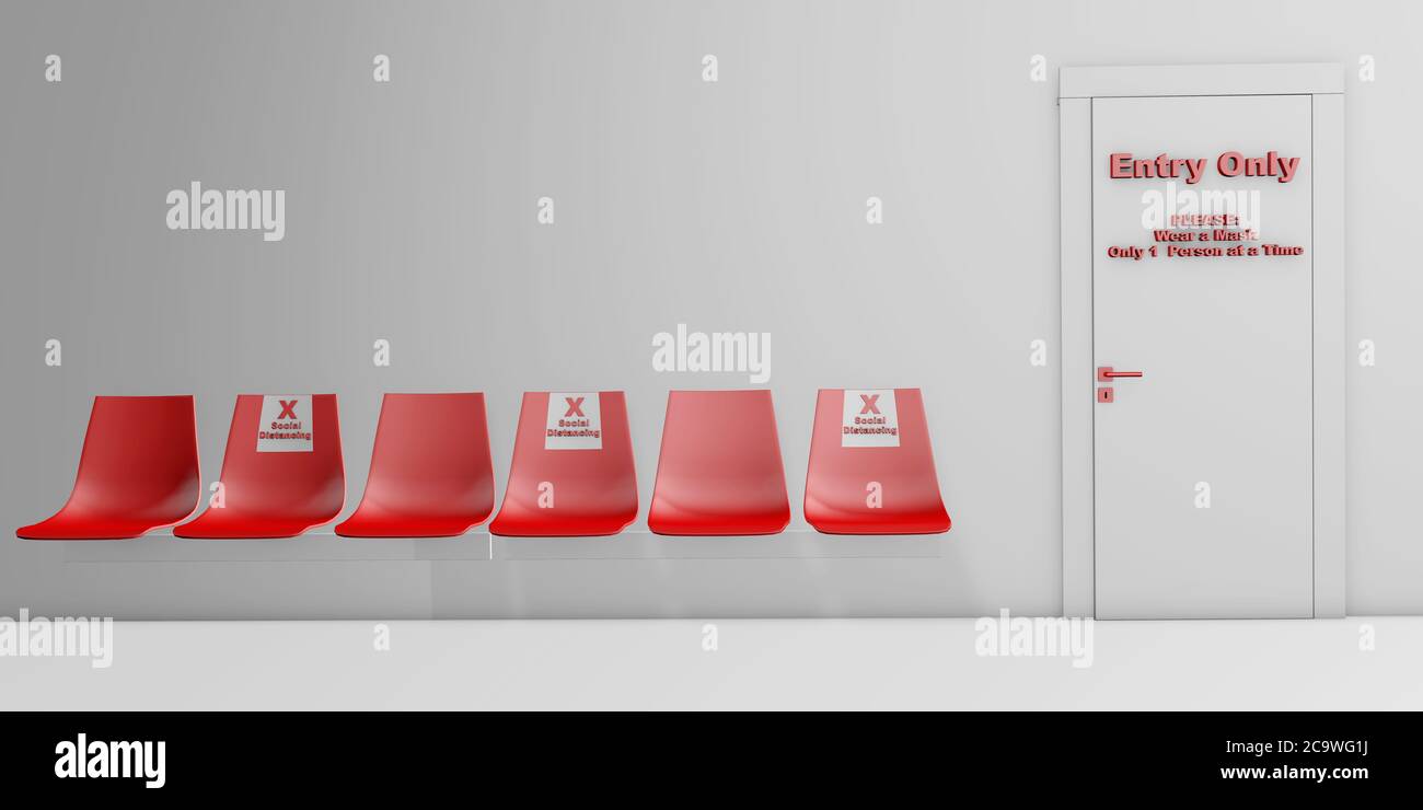 Social Distancing Concept for indoor public places and waiting rooms 3d
