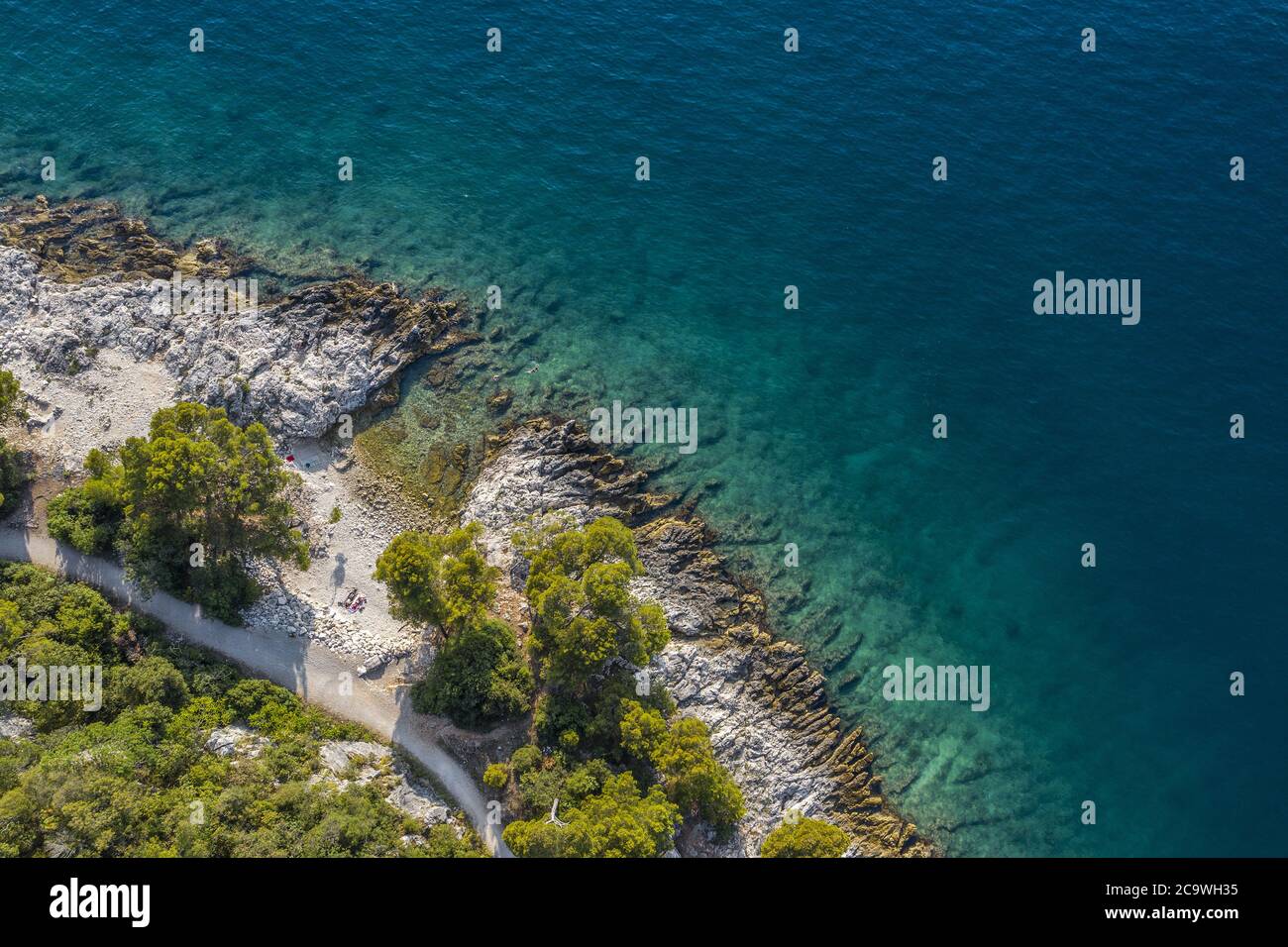 Rocky beach in Istria from above Stock Photo