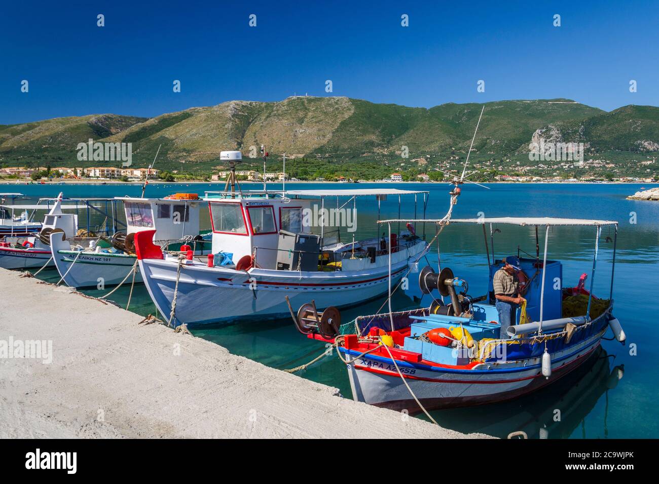 Fishing boats in Alykanas harbor. Alykanas is situated on the east coast of  Zakynthos island, Greece Stock Photo - Alamy
