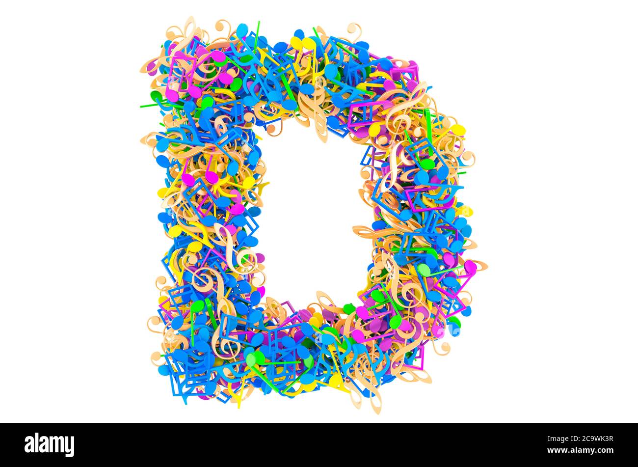 Letter D from colored musical notes. 3D rendering isolated on white ...