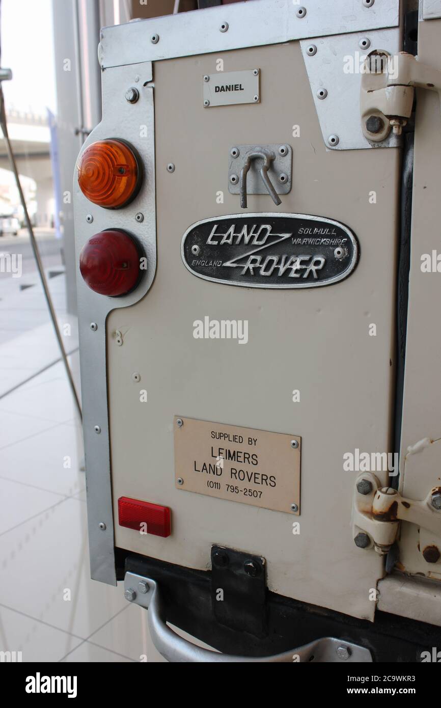 Legacy Rover Legacy Land Rover Defender model exhibited in a Land Rover showroom to ...