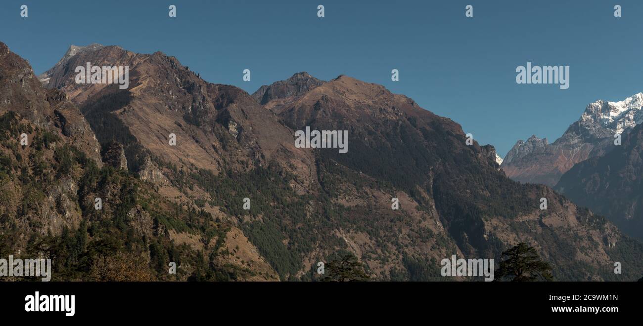 Panorama of nepalese mountain ranges along Annapurna circuit, Himalaya, Nepal, Asia Stock Photo