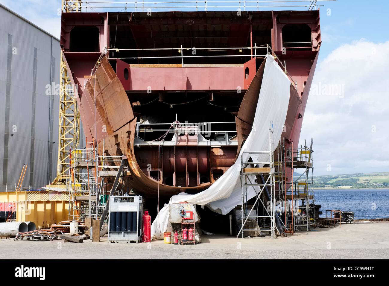 Shipbuilding industry steel ship construction for ferry business Stock