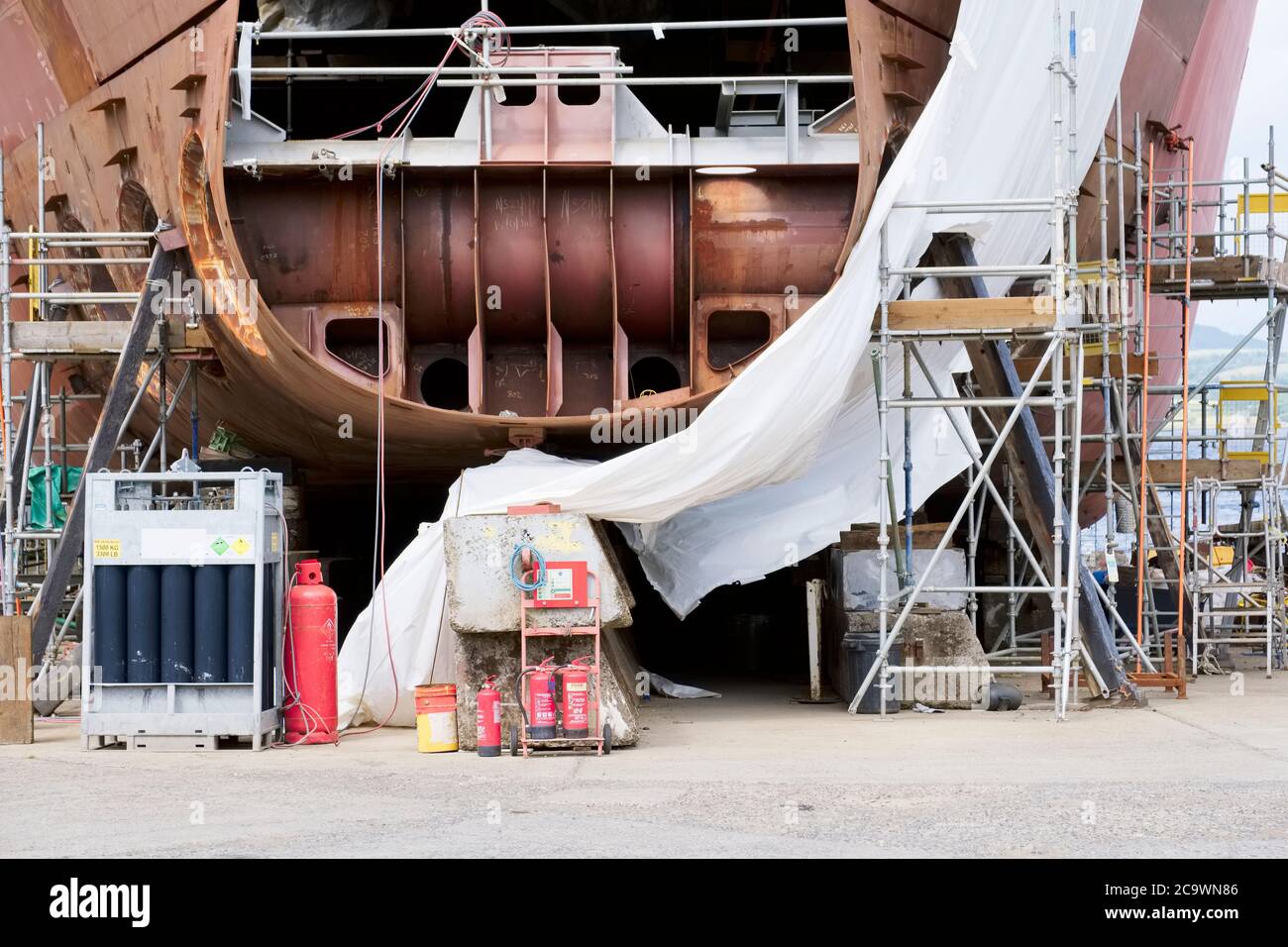 Shipbuilding industry steel ship construction for ferry business Stock