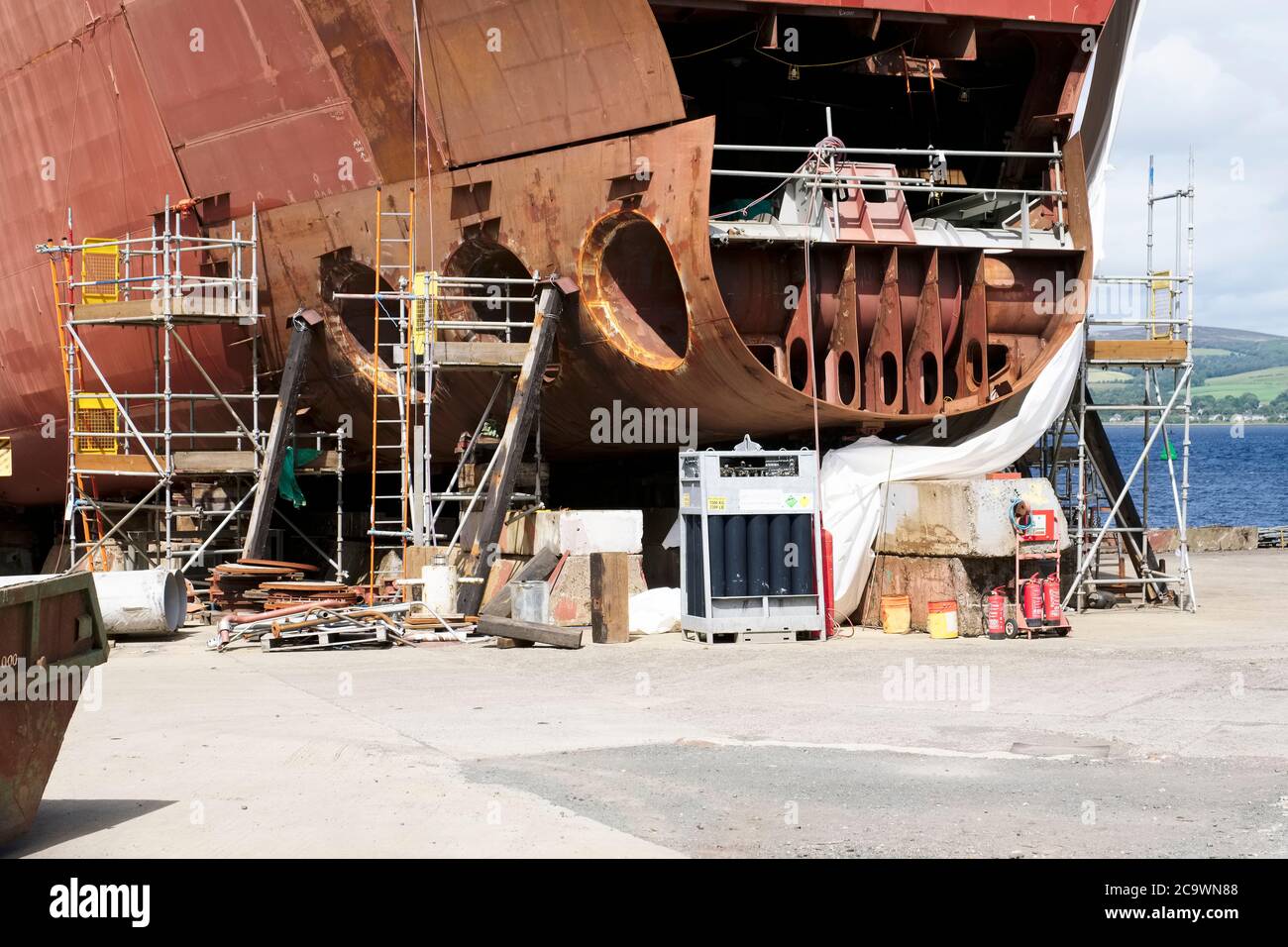 Shipbuilding industry steel ship construction for ferry business Stock