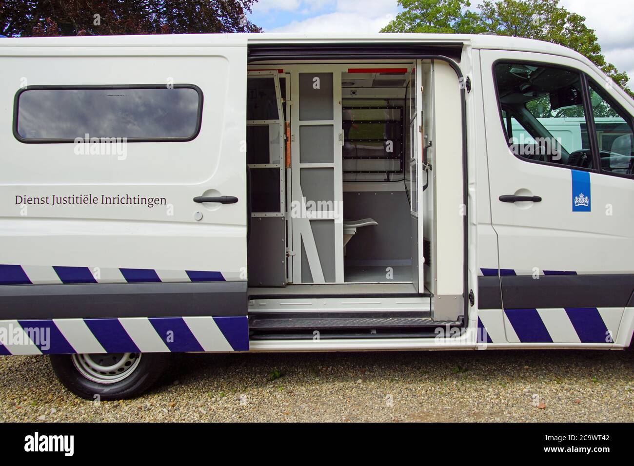 Veenhuizen, the Netherlands - July 29, 2020: The inside of a Dutch prisoners transport van. Stock Photo